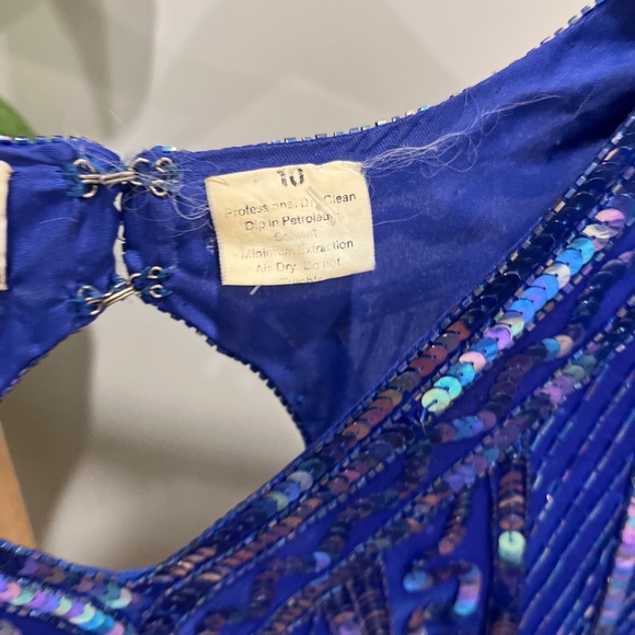 Stunning Hand Beaded Made In India Silk Vintage Dress Cobalt 10 M S - Picture 3 of 9
